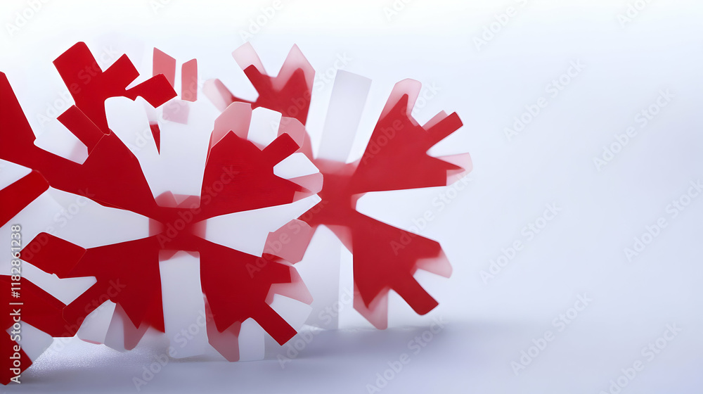 Red and White Snowflakes Create Festive Winter Scene on White Background Red and White Snowflakes Create Festive Winter Scene on White Background