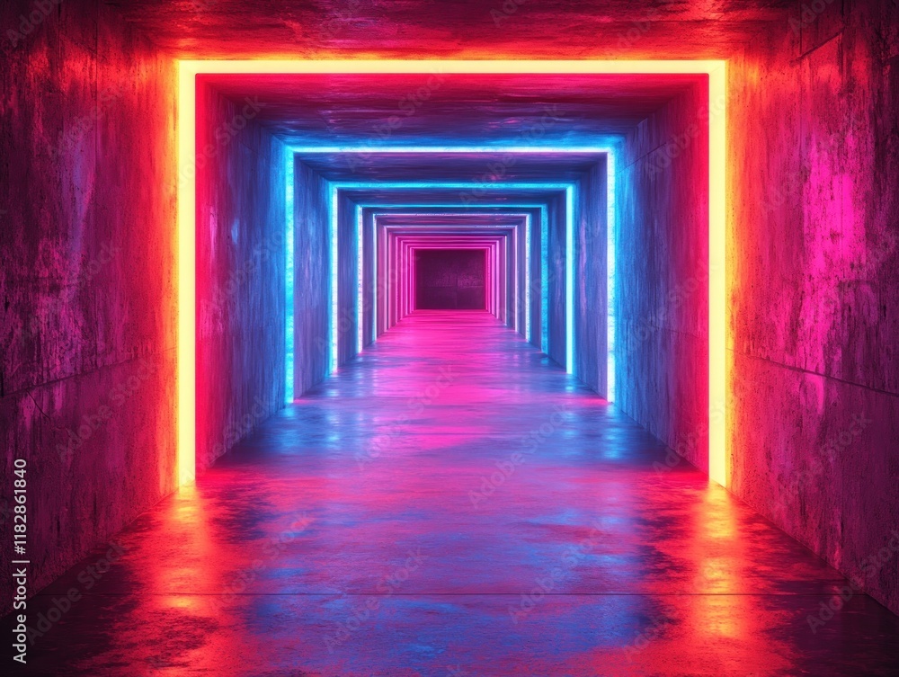 Futuristic Cyberpunk Corridor with Neon Lights and Depth Effects Futuristic Cyberpunk Corridor with Neon Lights and Depth Effects
