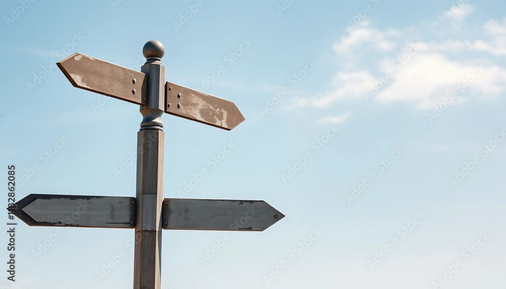Wooden Signpost with Blank Arrows Direction Choice Decision Guidance Outdoors Sky Travel Wayfinding Wooden Signpost with Blank Arrows Direction Choice Decision Guidance Outdoors Sky Travel Wayfinding