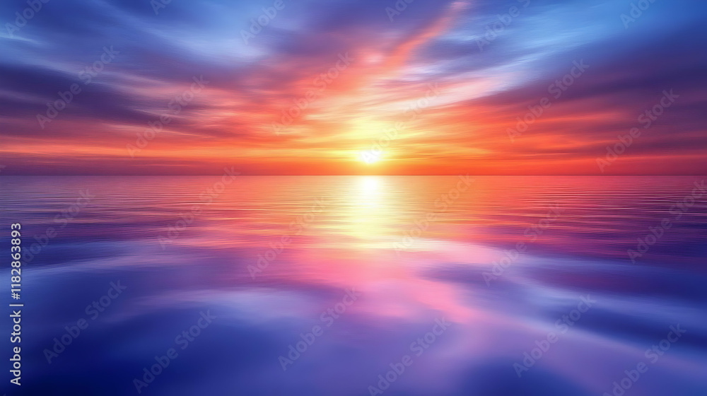 Sunset Reflects on Calm Ocean Waters Underneath Colorful Sky Sunset Reflects on Calm Ocean Waters Underneath Colorful Sky