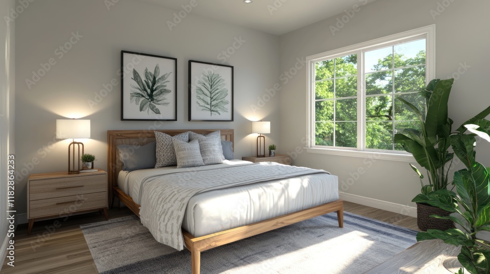 Fototapeta premium Serene Bedroom Design: Tranquil Getaway