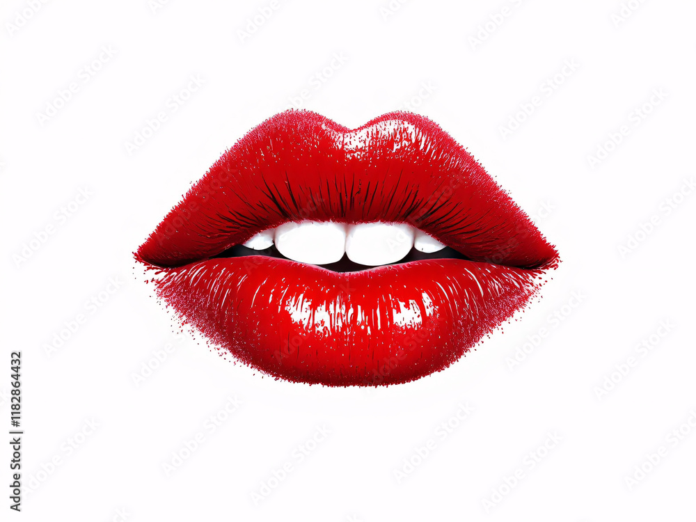 Close-up of glossy red lips with vibrant lipstick, exuding sensual beauty. Close-up of glossy red lips with vibrant lipstick, exuding sensual beauty.