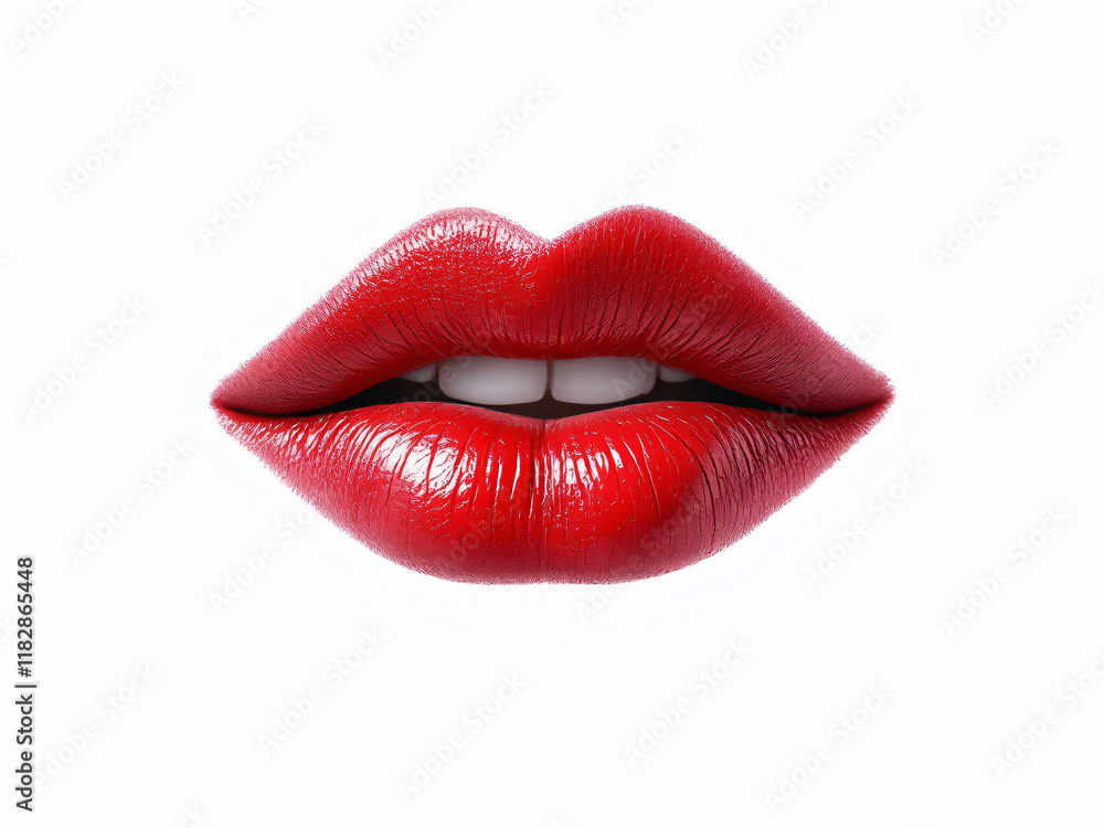 Close-up of glossy red lips with vibrant lipstick, exuding sensual beauty. Close-up of glossy red lips with vibrant lipstick, exuding sensual beauty.