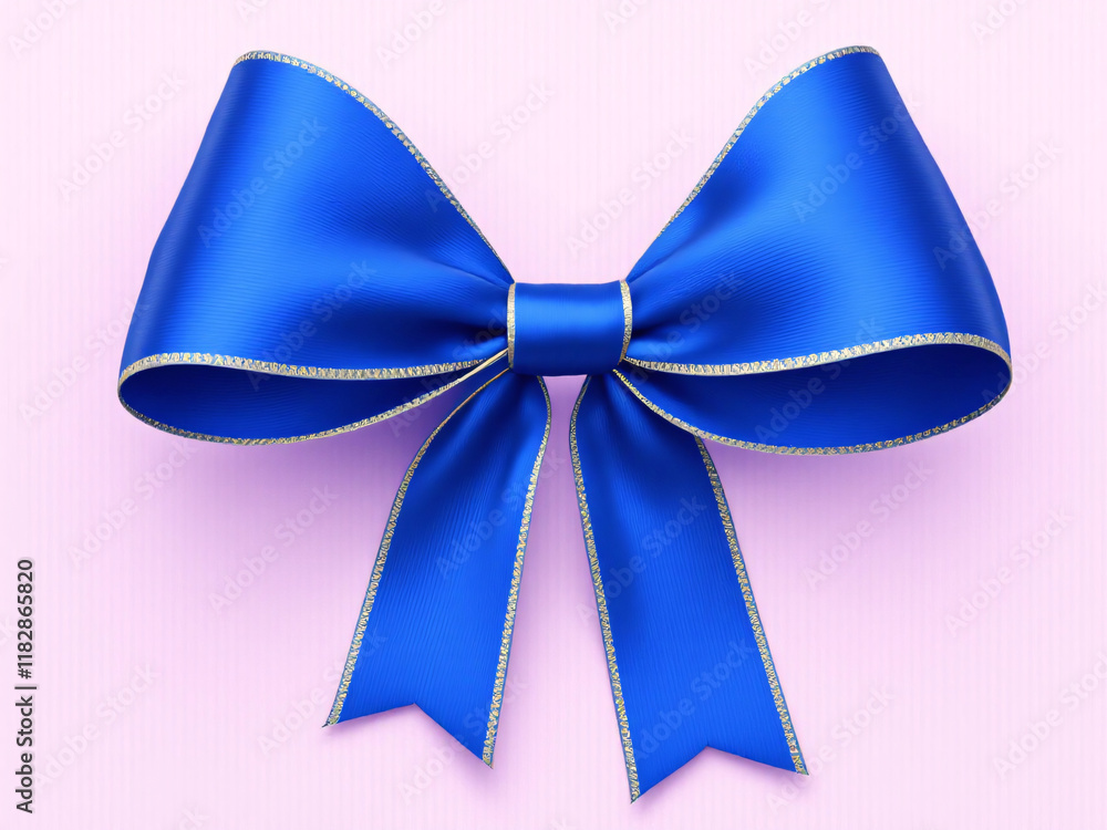 Decorative blue ribbon bow on pink background. Decorative blue ribbon bow on pink background.