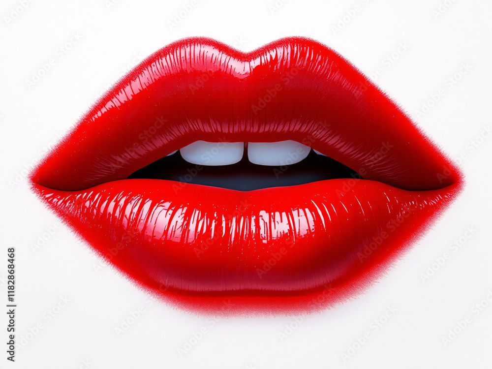 Close-up of glossy red lips with vibrant lipstick, exuding sensual beauty. Close-up of glossy red lips with vibrant lipstick, exuding sensual beauty.