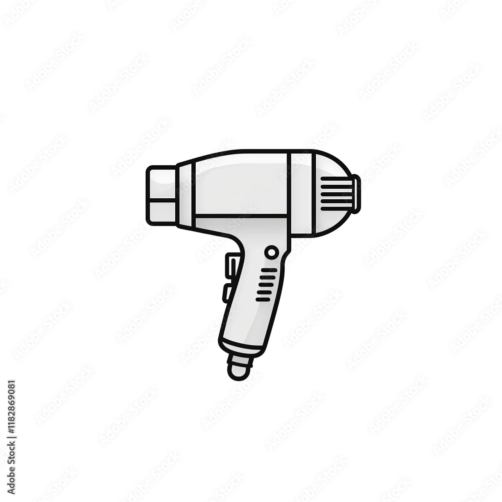 PNG cut out isolated background. A simple black-and-white illustration of a hair dryer, featuring clean lines and a modern aesthetic. PNG cut out isolated background. A simple black-and-white illustration of a hair dryer, featuring clean lines and a modern aesthetic.