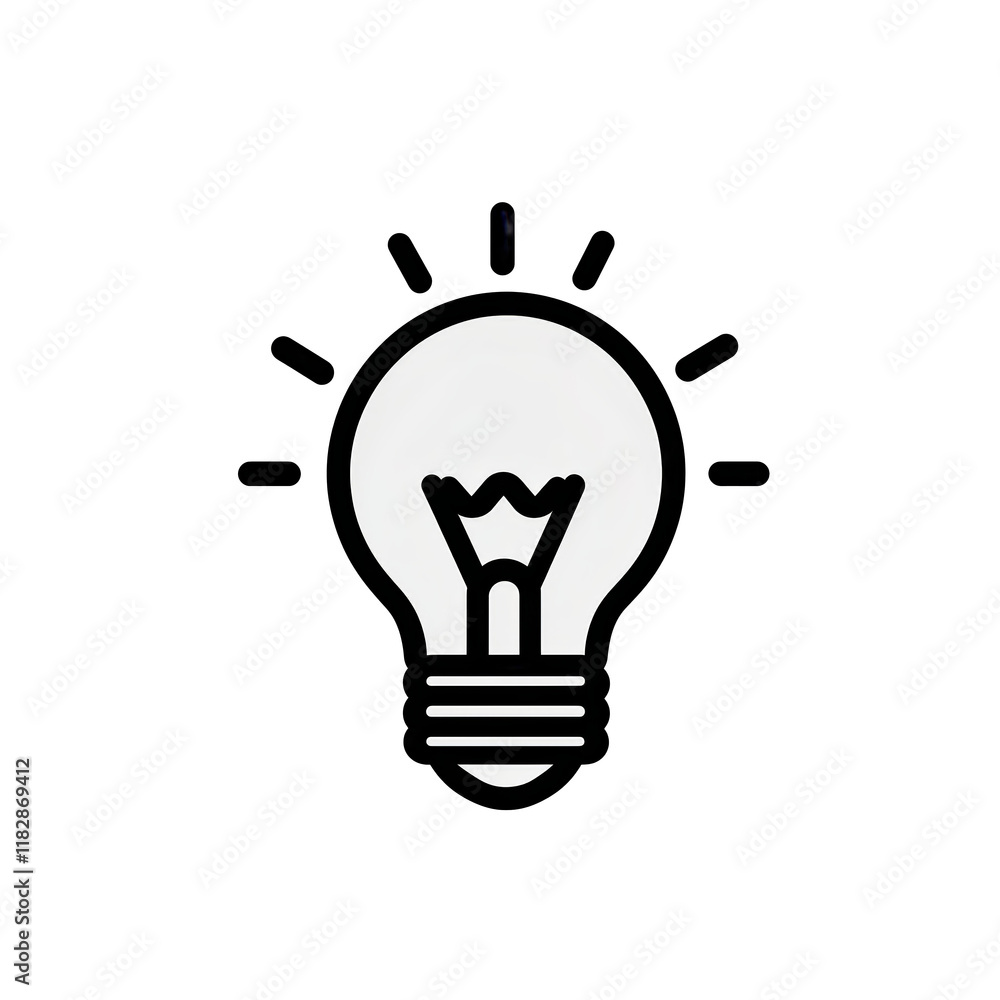 PNG cut out isolated background. A minimalist black-and-white light bulb icon emitting rays, symbolizing creativity, innovation, and ideas. PNG cut out isolated background. A minimalist black-and-white light bulb icon emitting rays, symbolizing creativity, innovation, and ideas.