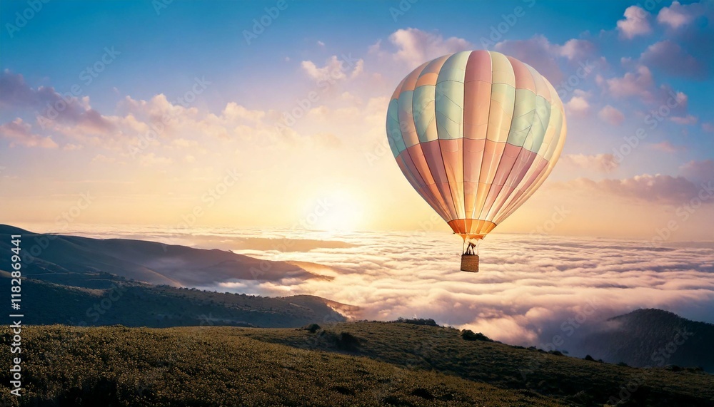 Fototapeta premium hot air balloon floating over softly 