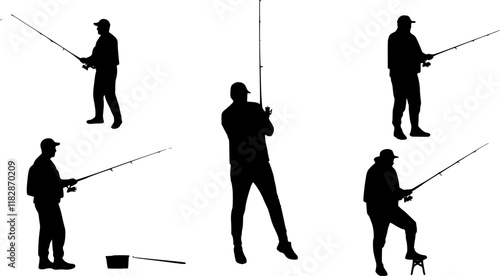 vector set of Fishermen Silhouettes