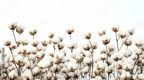 Wallpaper Mural Close-up of Cotton Plants Displaying Fluffy White Bolls Against a Clean White Background Torontodigital.ca