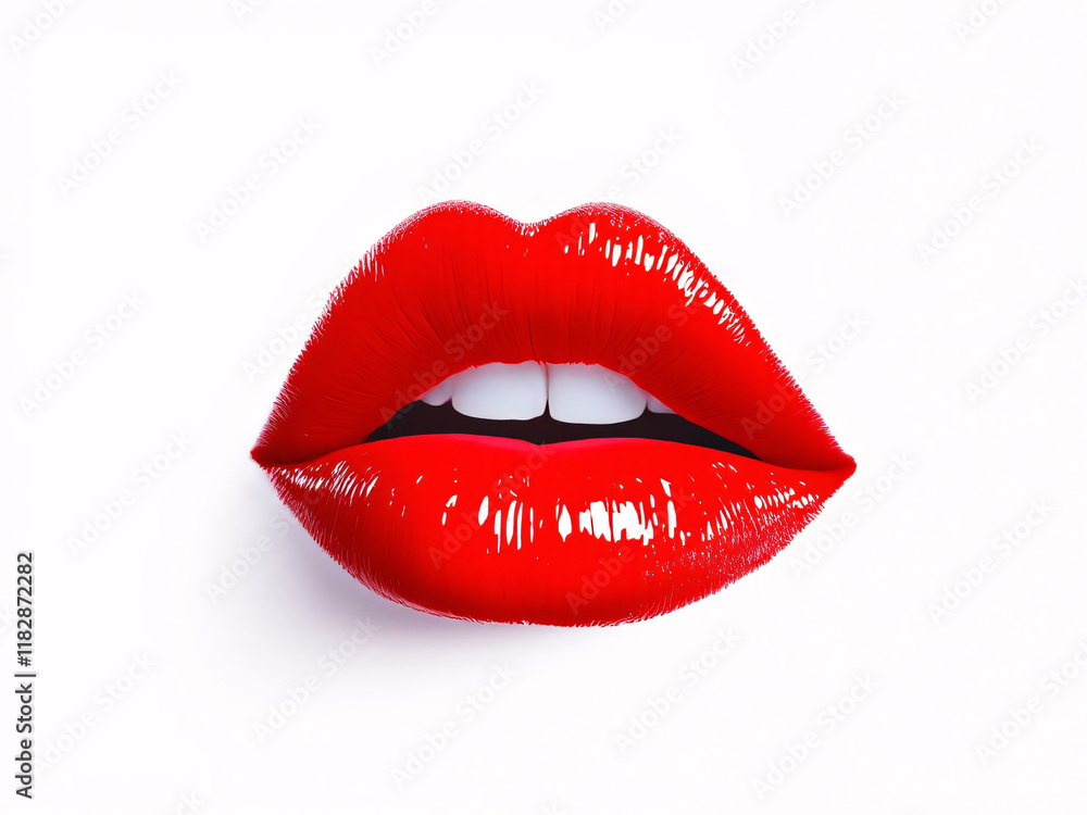 Close-up of glossy red lips with vibrant lipstick, exuding sensual beauty. Close-up of glossy red lips with vibrant lipstick, exuding sensual beauty.