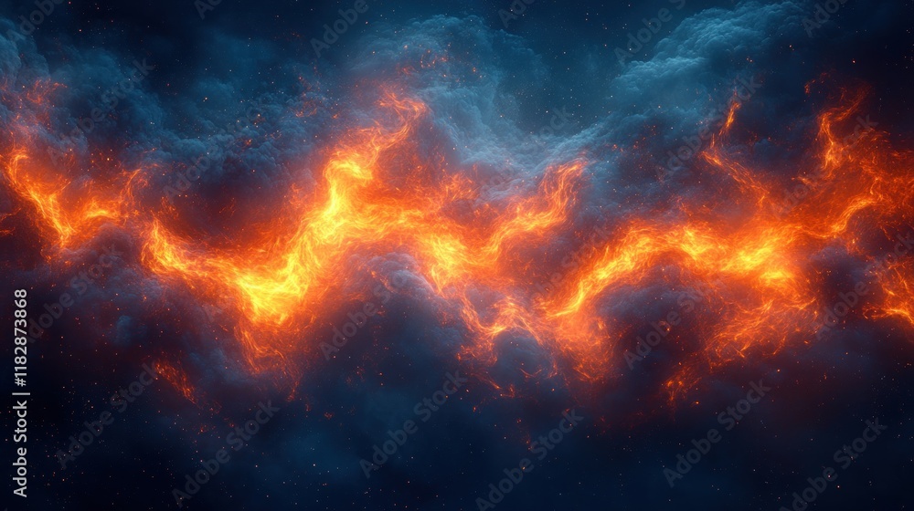 Fiery Abstract Background Digital Art with Vibrant Flames and Blue Smoke Fiery Abstract Background Digital Art with Vibrant Flames and Blue Smoke
