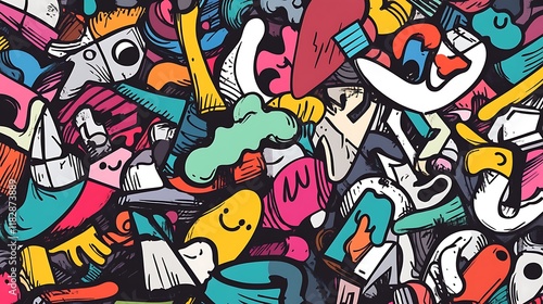 Wallpaper Mural Vibrant Doodle Explosion: A Kaleidoscope of Colorful Abstract Art Torontodigital.ca