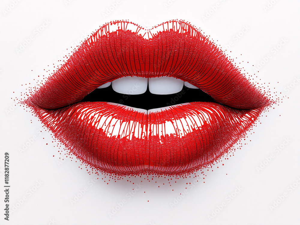 Obraz premium Close-up of glossy red lips with vibrant lipstick, exuding sensual beauty.