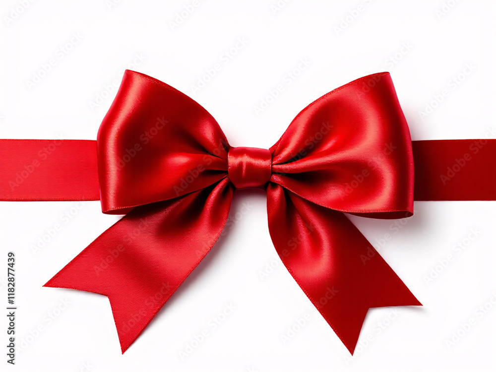 Fototapeta premium Satin, Red, Bow, Ribbon, Gift, Elegant, Celebration, Festive, Holiday, Decoration, Luxury, Silk, Shiny, Smooth, Texture, Symmetry, Loops, Knot, Centerpiece, Present, Wrapping, Occasion, Glossy, Vibran