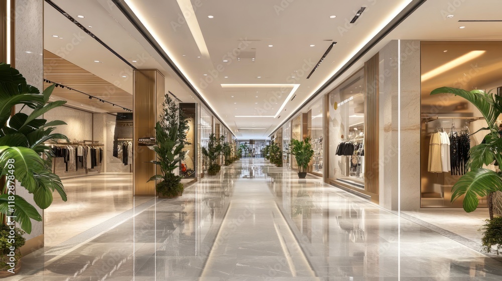3D design of a contemporary retail space, modular layout with clean lines, efficient traffic flow, and modern lighting 3D design of a contemporary retail space, modular layout with clean lines, efficient traffic flow, and modern lighting