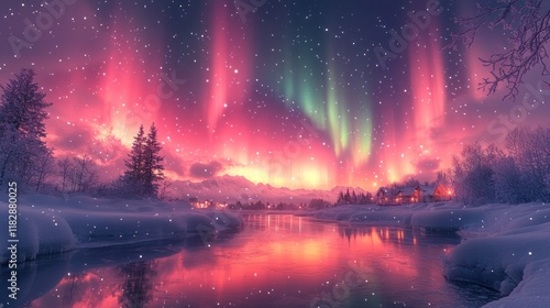 Wallpaper Mural Vivid aurora borealis over snowy landscape and reflective river. Torontodigital.ca