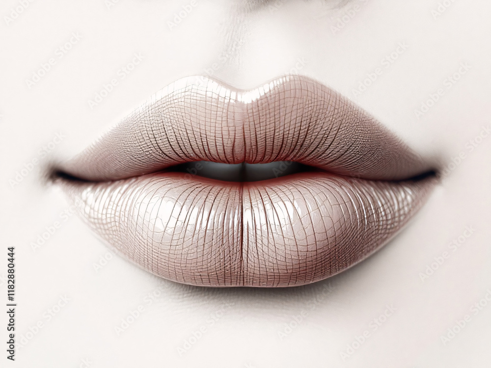Fototapeta premium Black and white close-up of textured lips with detailed lines.
