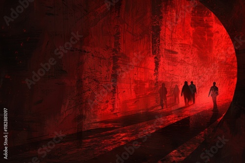 Illustration of Underworld concept in shadowy black and crimson photo