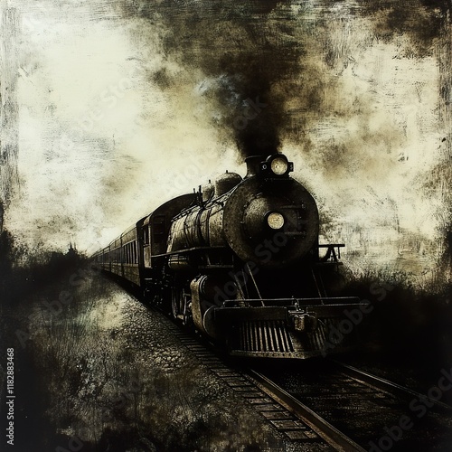 Obraz na płótnie Vintage Steam Train on Railroad Tracks: A Journey Through Time w salonie