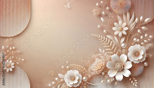 Gradient background in soft champagne and blush tones, accented with delicate pearl embellishments