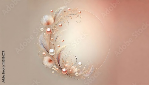 Gradient background in soft champagne and blush tones, accented with delicate pearl embellishments