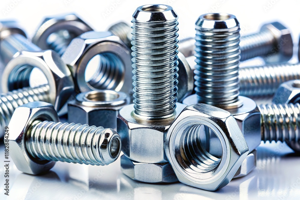 Chrome Plated Nuts & Bolts: High-Resolution Images, Industrial Hardware, Shiny Metal Fasteners Chrome Plated Nuts & Bolts: High-Resolution Images, Industrial Hardware, Shiny Metal Fasteners