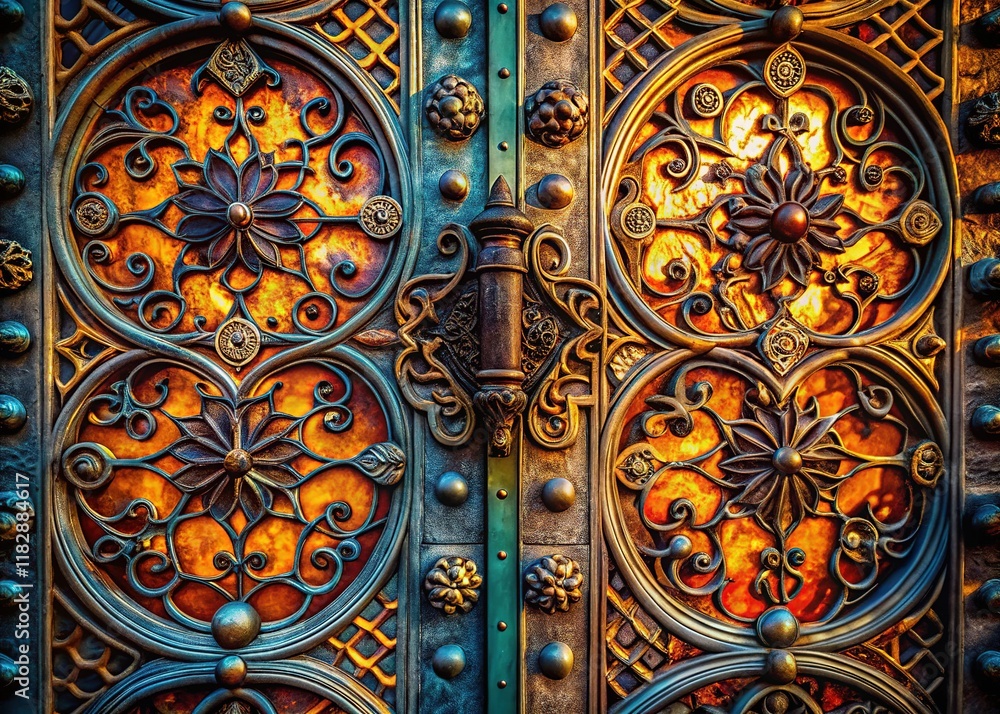 Close-Up Iron Door, Detailed Texture, Metal Gate, Rich Colors, Doorway Photography Close-Up Iron Door, Detailed Texture, Metal Gate, Rich Colors, Doorway Photography
