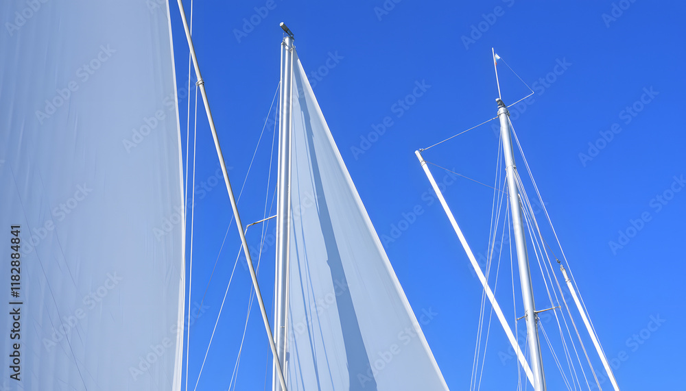 Sails and mast in the blue sky. isolated with white highlights Sails and mast in the blue sky. isolated with white highlights