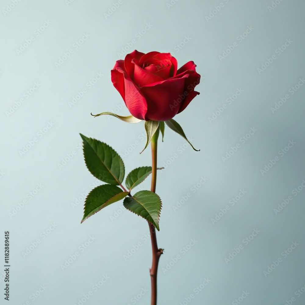 Fototapeta premium A single long-stemmed red rose with gentle curves, red, long-stem, curved