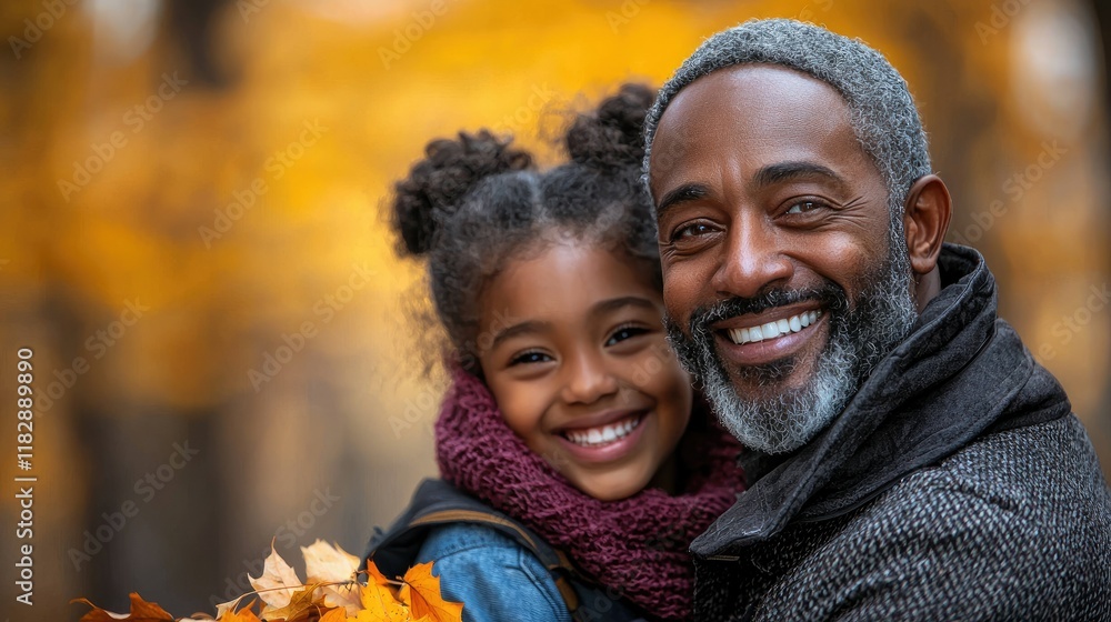 Happy grandfather and granddaughter enjoy autumn day Happy grandfather and granddaughter enjoy autumn day