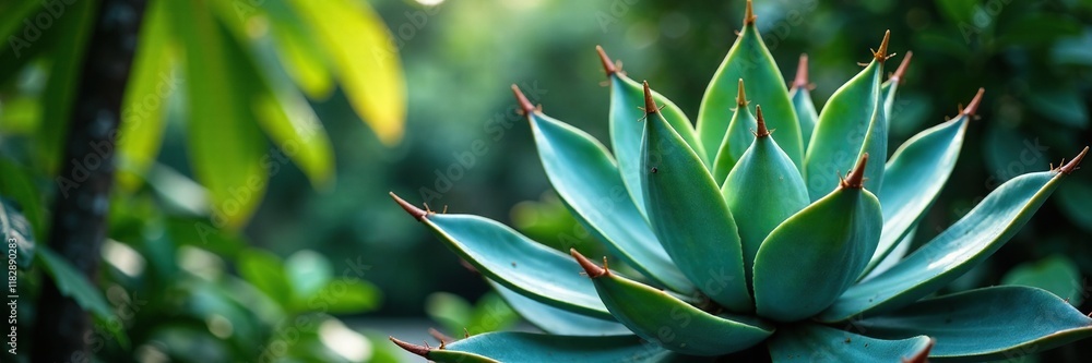 Blue-green maguey agave plant in a tropical environment, maguey, environment, agave Blue-green maguey agave plant in a tropical environment, maguey, environment, agave