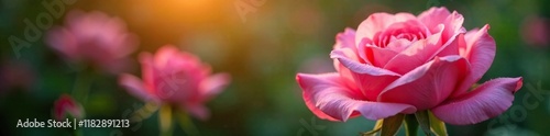Delicate pink rose petals unfolding in the morning dew, nature scenery, floral