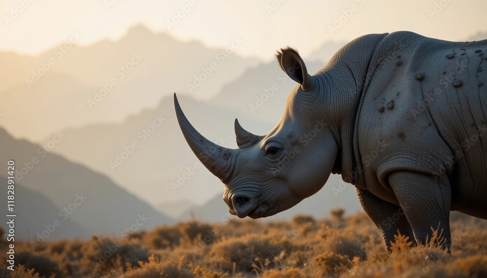 Obraz premium Majestic White Rhinoceros in African Savanna at Sunset Wildlife Photography
