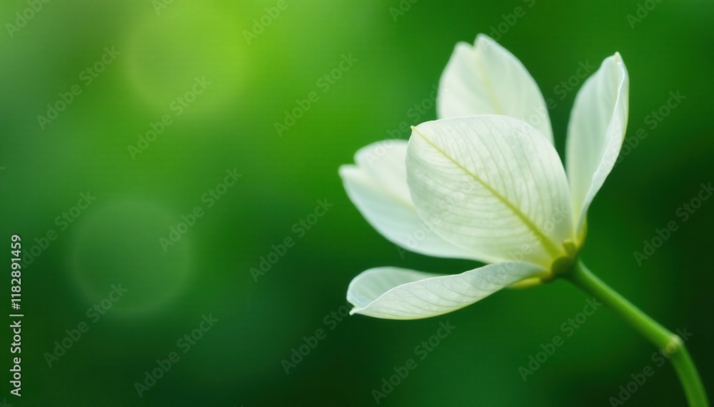 Delicate white petals unfolding on a green stem, botanical, plant details Delicate white petals unfolding on a green stem, botanical, plant details
