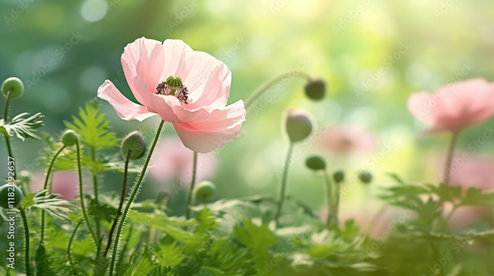 Beautiful pink flower anemones fresh spring morning, Serene Pink Flowers in Nature Beautiful pink flower anemones fresh spring morning, Serene Pink Flowers in Nature