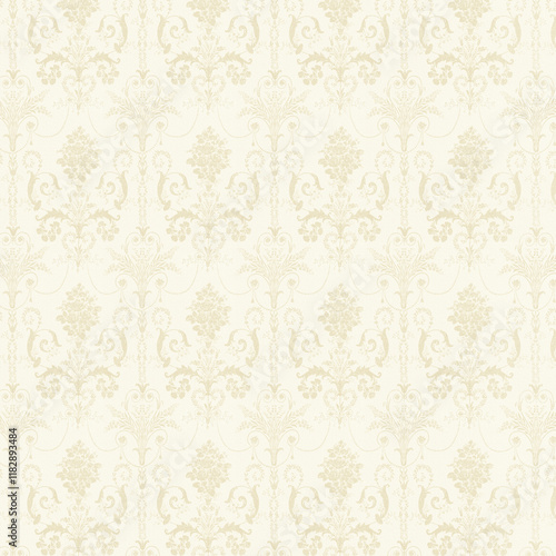 Light beige and cream elegant damask seamless pattern with subtle floral details. Ideal for luxury wallpaper, wedding invitations, textiles, and classic decor.