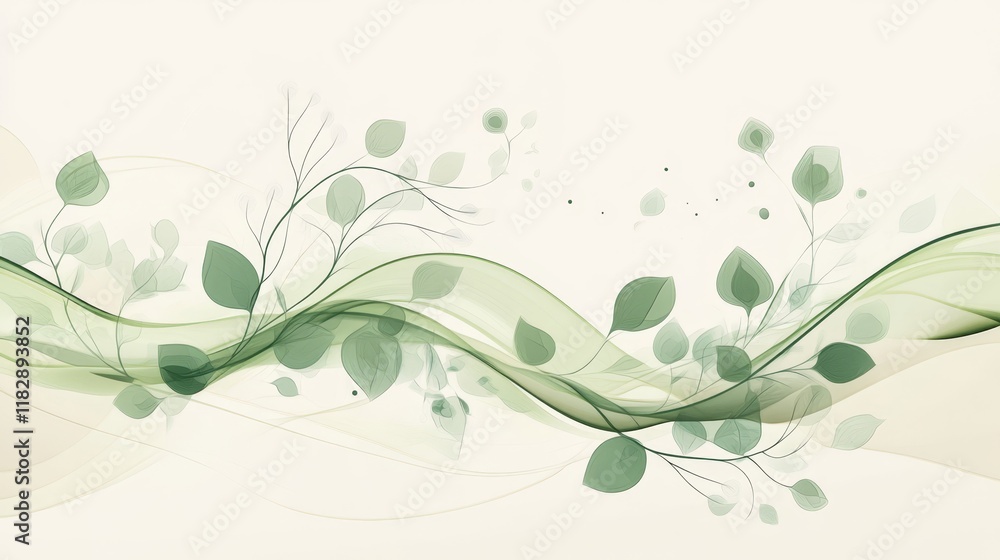 Elegant Green Leaf Background with Soft Flowing Lines and Shapes Elegant Green Leaf Background with Soft Flowing Lines and Shapes