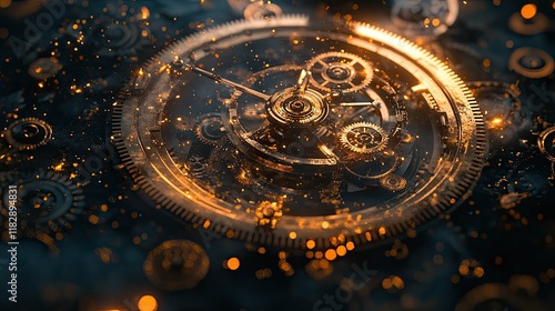 Wallpaper Mural Intricate golden clock mechanism surrounded by shimmering particles showcasing craftsmanship in detail Torontodigital.ca