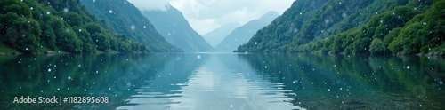 Wallpaper Mural Raindrops fall on tranquil mountain lake surface, rain, water Torontodigital.ca