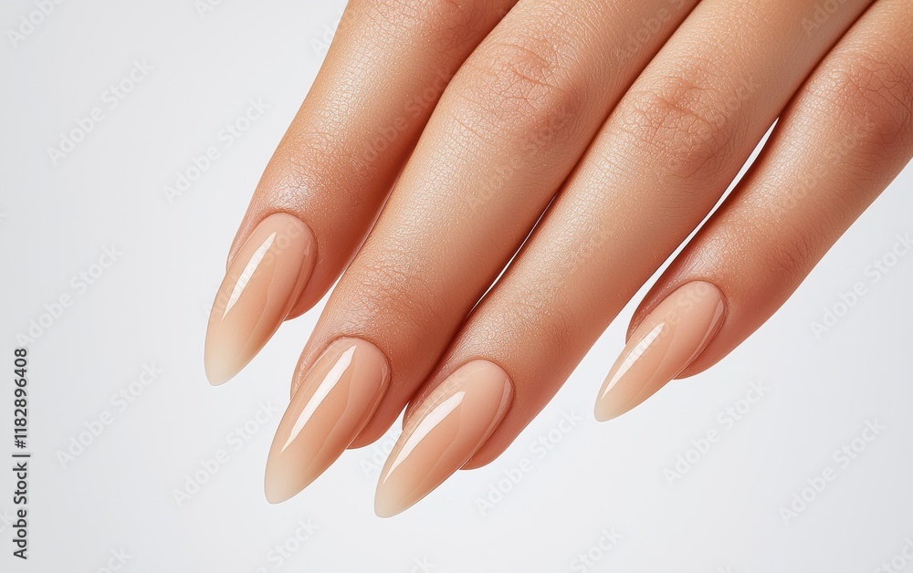 A sleek female hand with manicured nails pointing forward, positioned on a clean white background A sleek female hand with manicured nails pointing forward, positioned on a clean white background