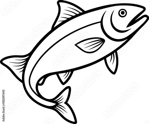 Black Line art of a fish - Vector Illustration