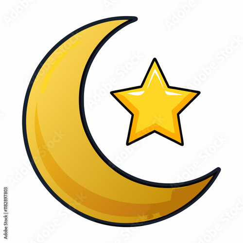 colorful illustration of a crescent moon and star