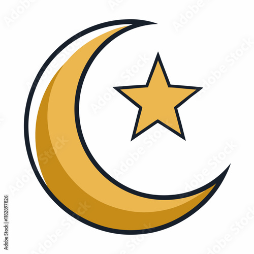 colorful illustration of a crescent moon and star