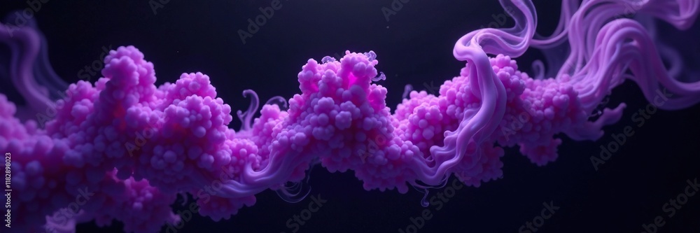 Obraz premium Velvety black background yields to whimsical purple smoke blobs, cloud, mist, vortex