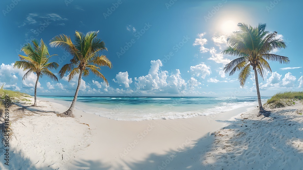 Obraz premium Relaxing beach day with palm trees tropical paradise nature serenity