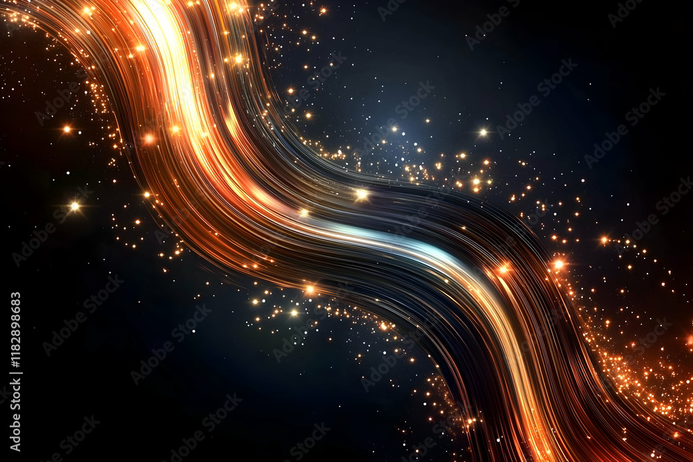 Obraz premium Abstract Background with Golden Light Trails and Sparkling Particles Flows Dynamically