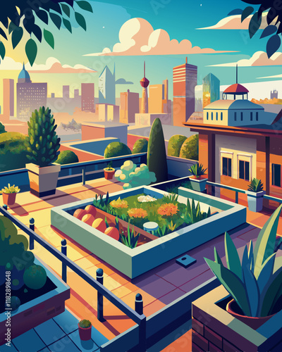 colorful illustration of a rooftop gardening