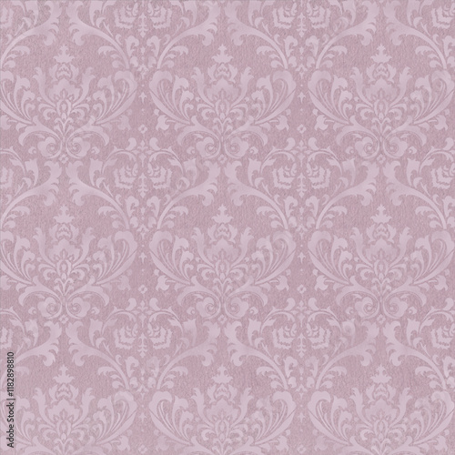 Soft pink baroque damask seamless pattern with elegant floral motifs. Ideal for feminine designs, wallpapers, textiles, and vintage decorative projects.