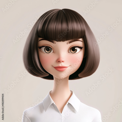 Wallpaper Mural stylized animated character with bob haircut, wearing white shirt, exuding friendly and approachable demeanor. Ideal for creative projects Torontodigital.ca